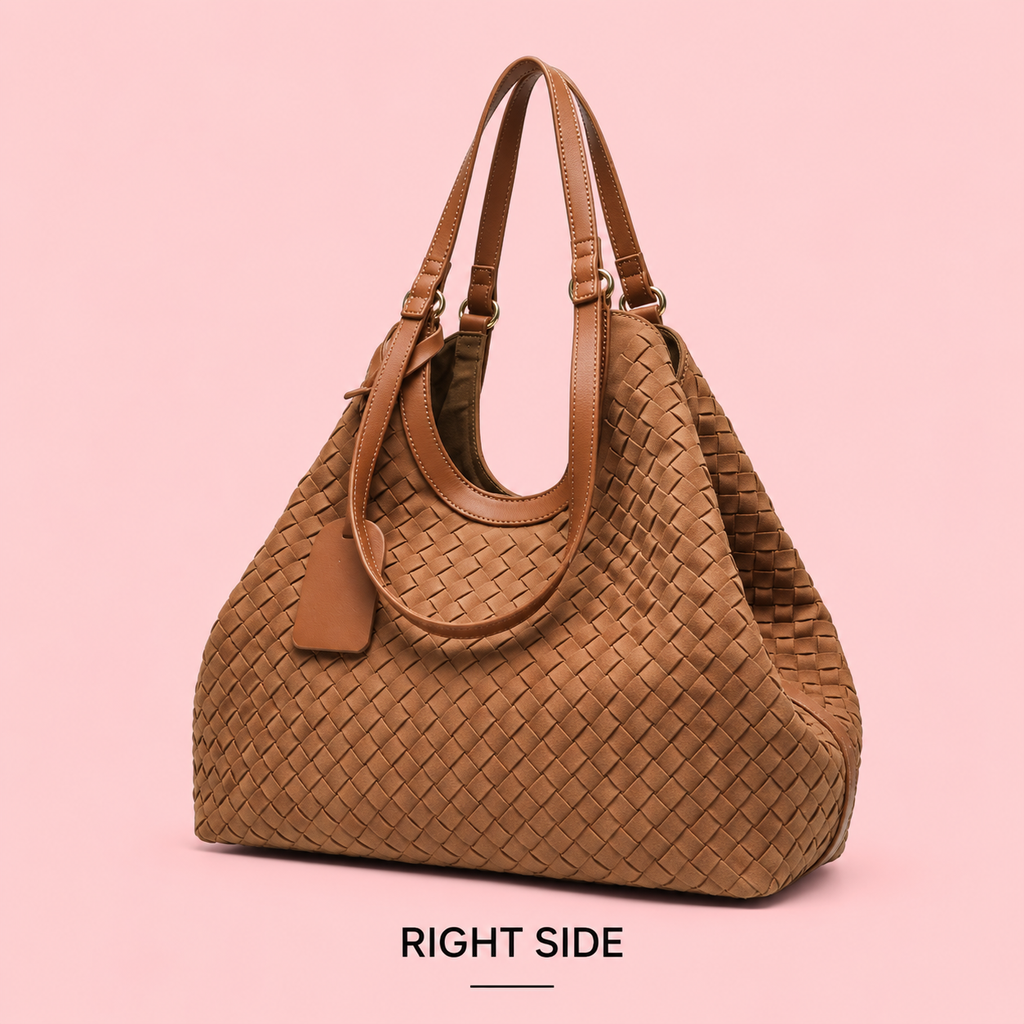 Woven Suede Tote Bag with Pouch