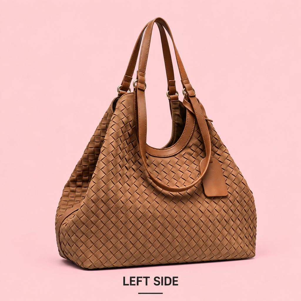 Woven Suede Tote Bag with Pouch