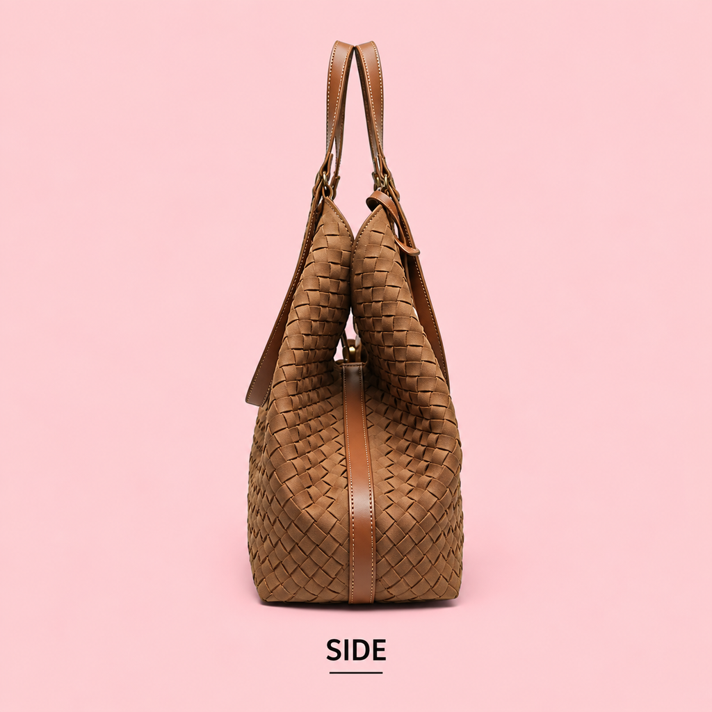 Woven Suede Tote Bag with Pouch