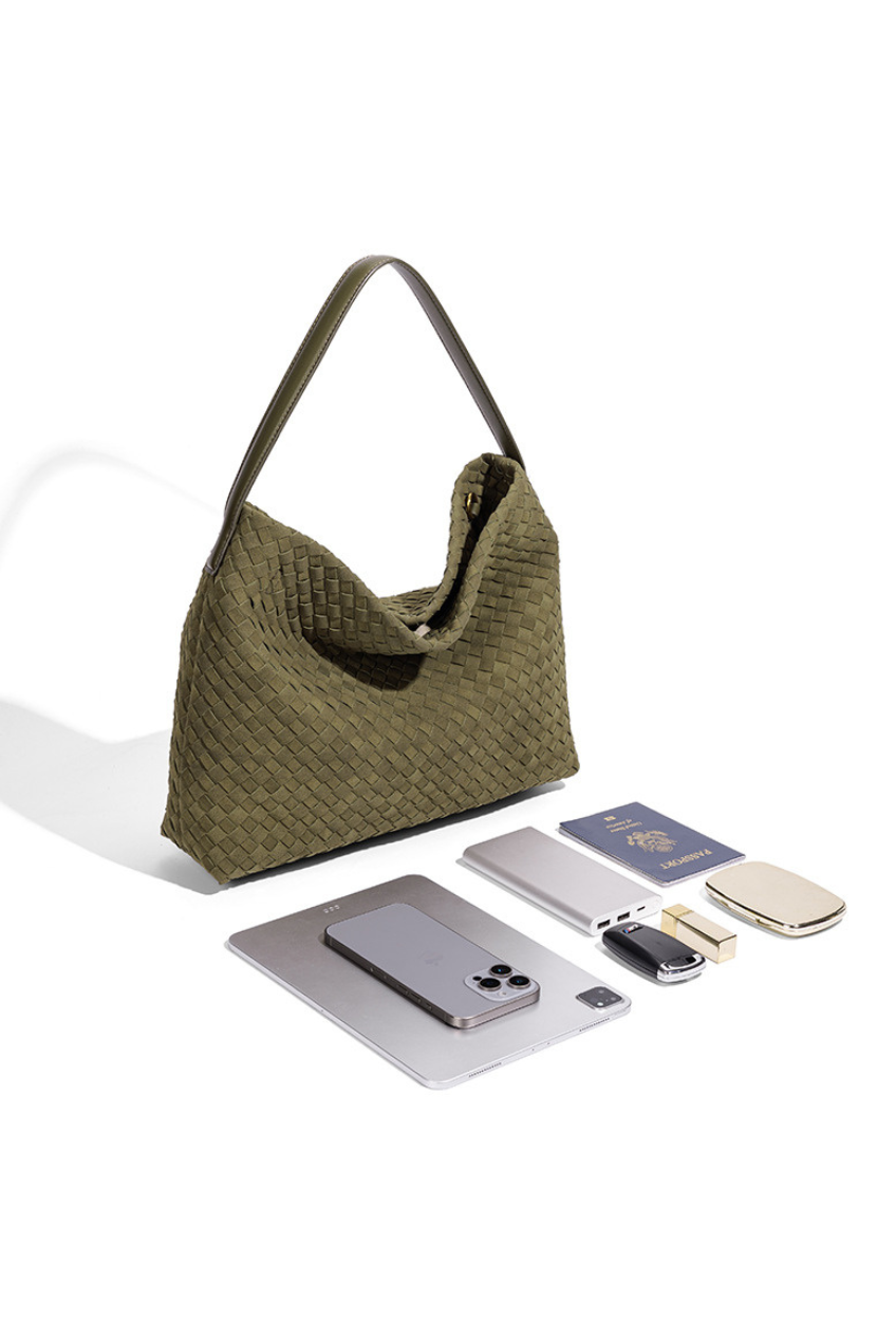 Woven Suede Hobo Crossbody Bag