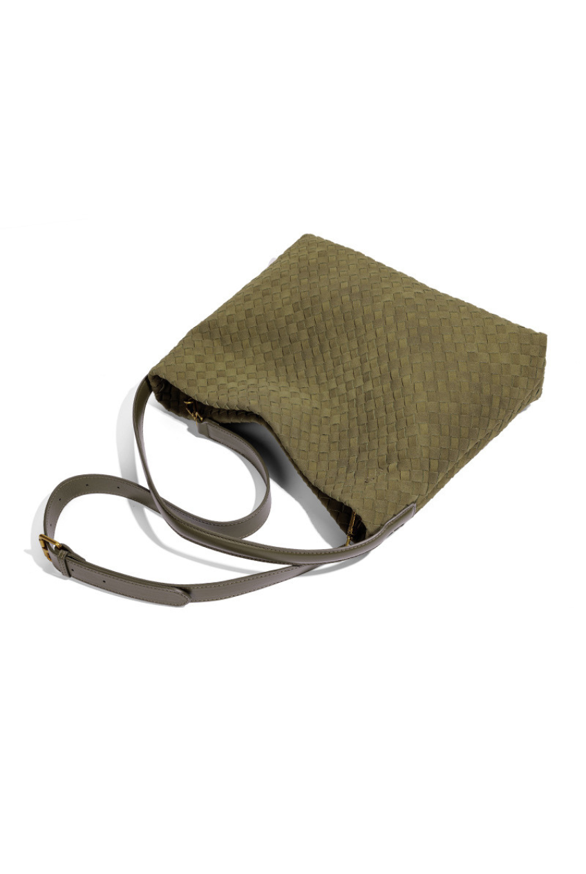 Woven Suede Hobo Crossbody Bag