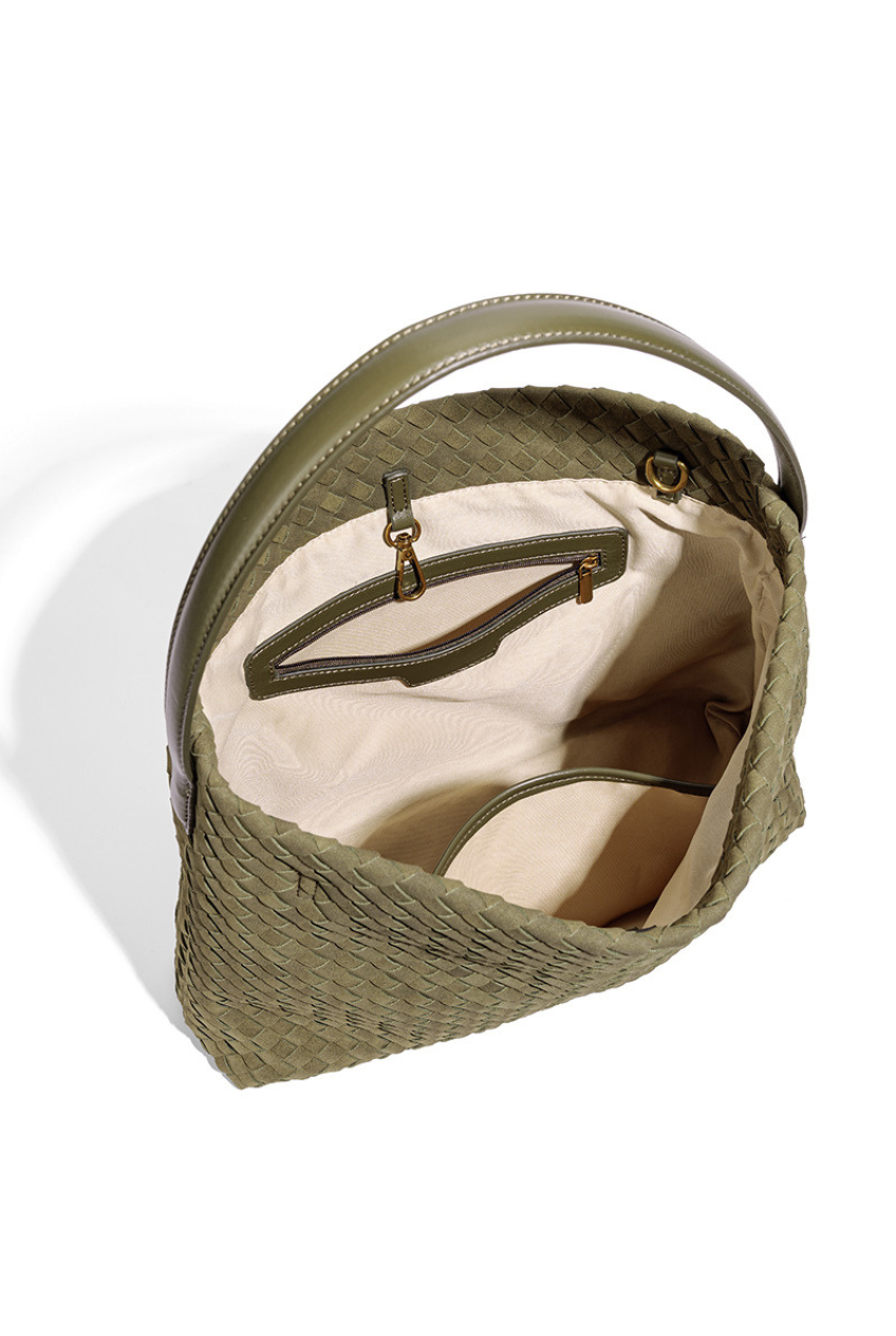 Woven Suede Hobo Crossbody Bag