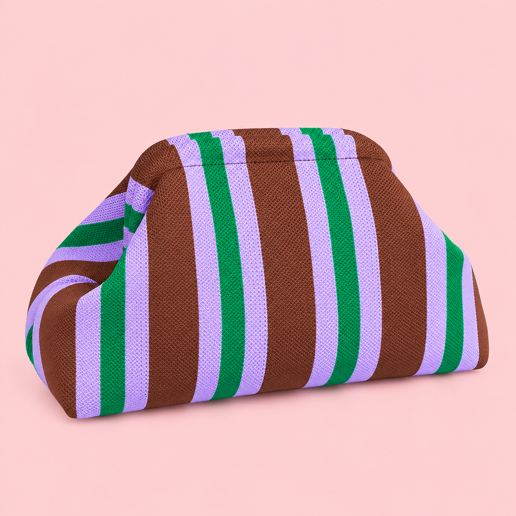 Striped Mesh Knit Clutch Pouch