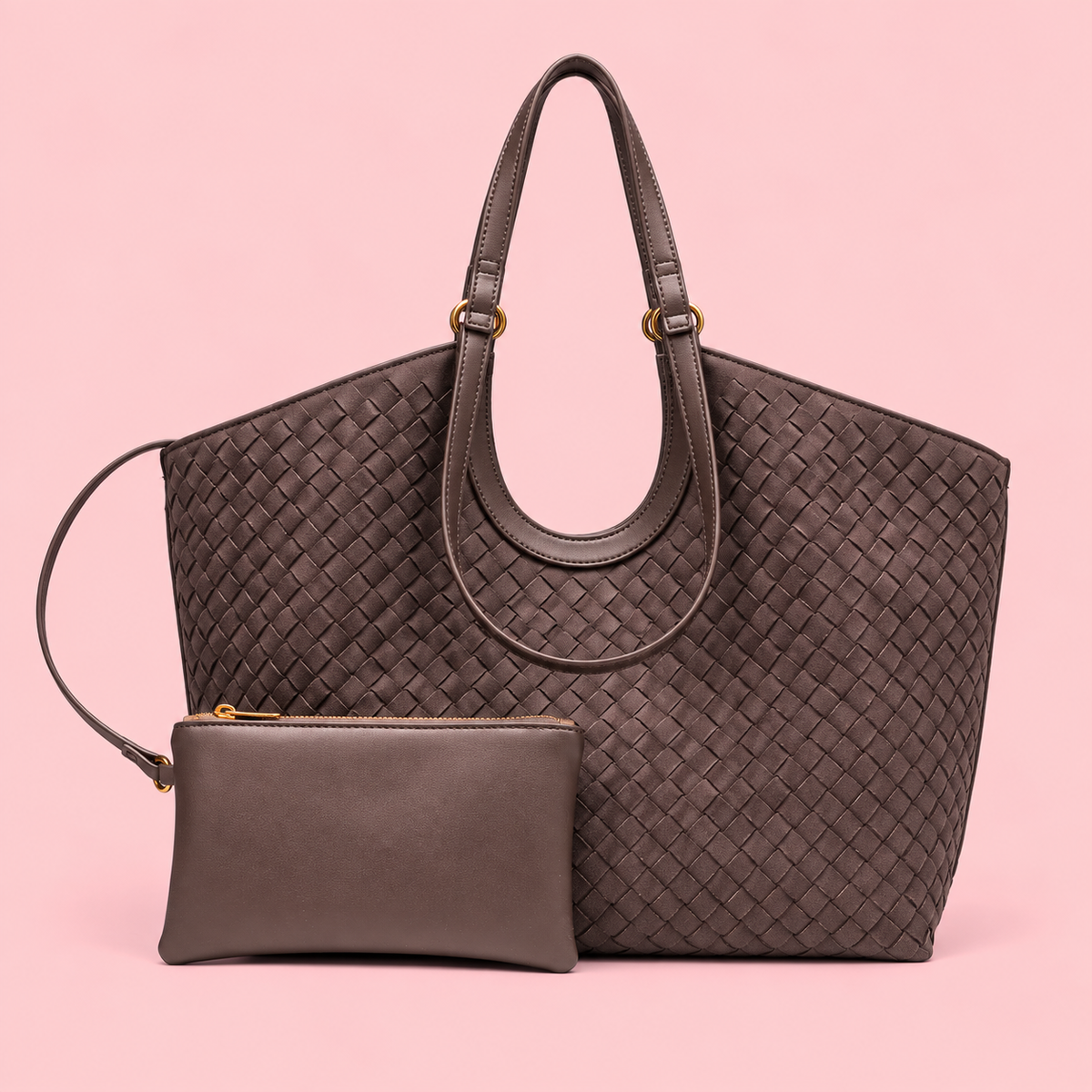 Woven Suede Tote Bag with Pouch