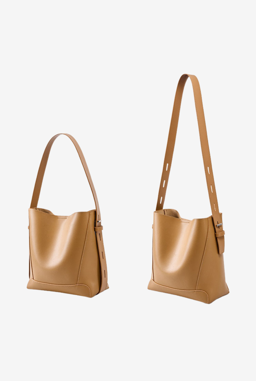 Leather Bucket Bag with Adjustable Strap