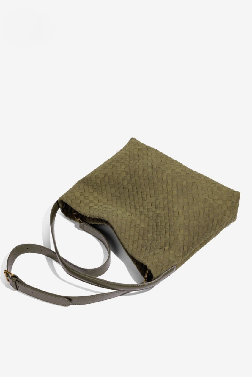 Woven Suede Hobo Crossbody Bag