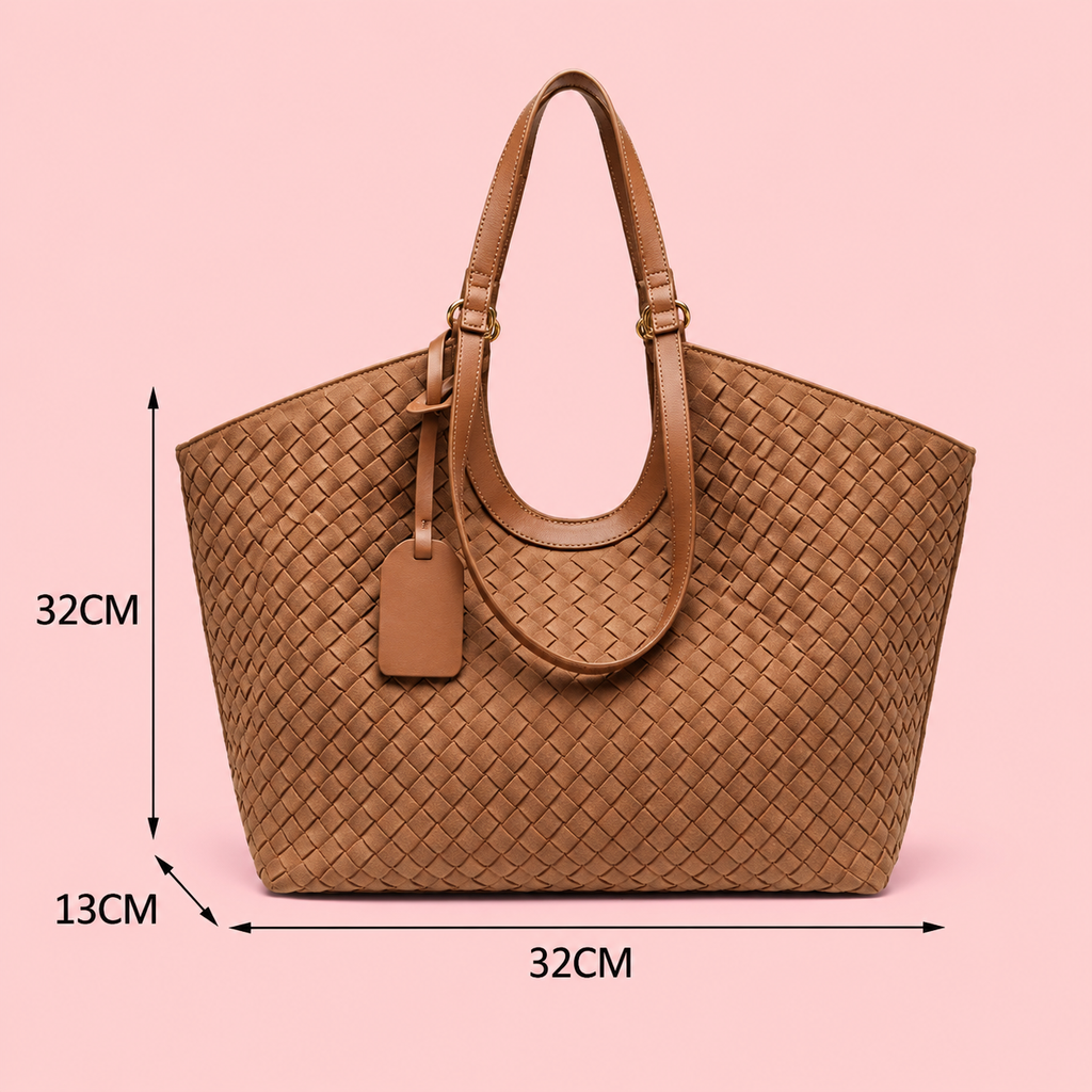 Woven Suede Tote Bag with Pouch