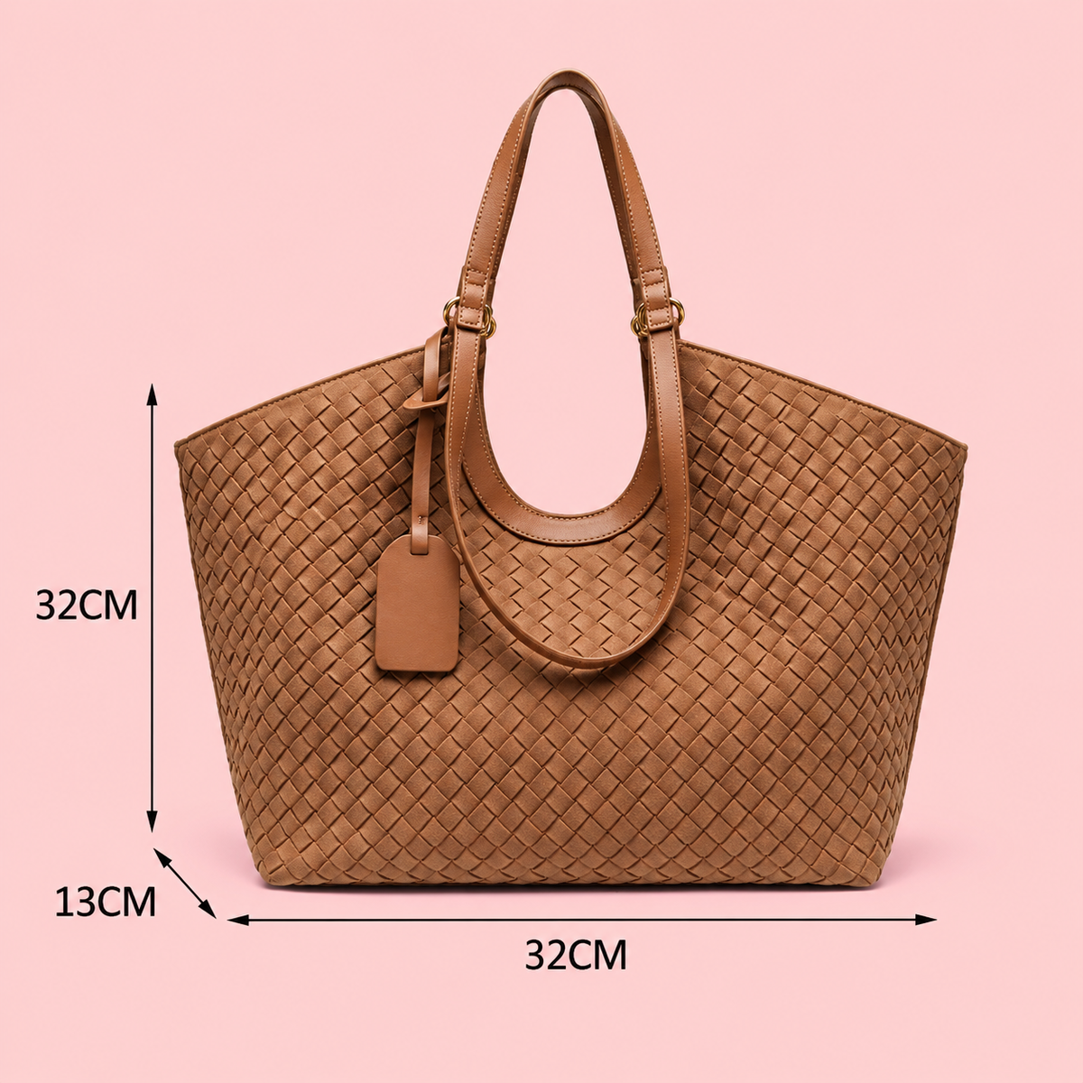 Woven Suede Tote Bag with Pouch