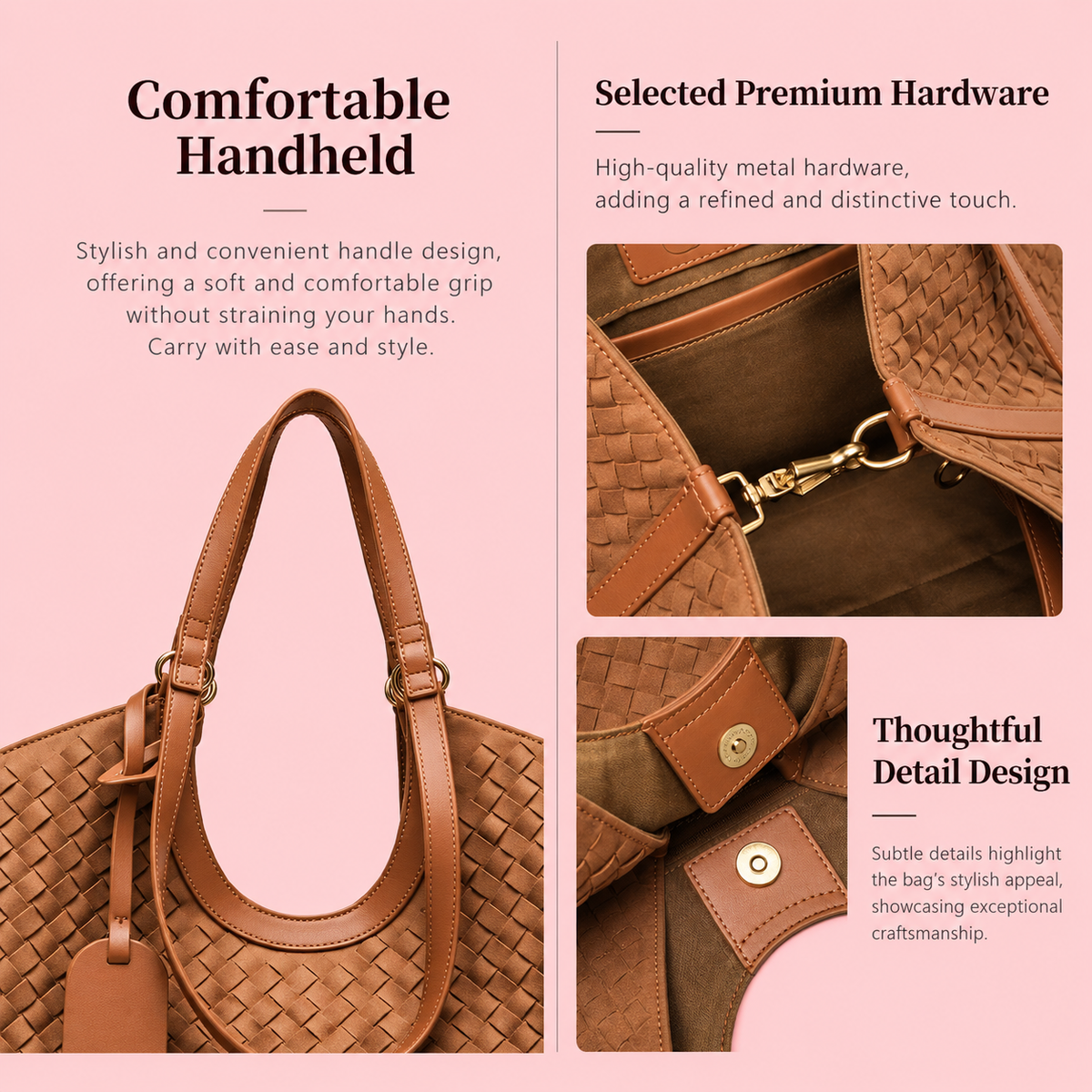Woven Suede Tote Bag with Pouch