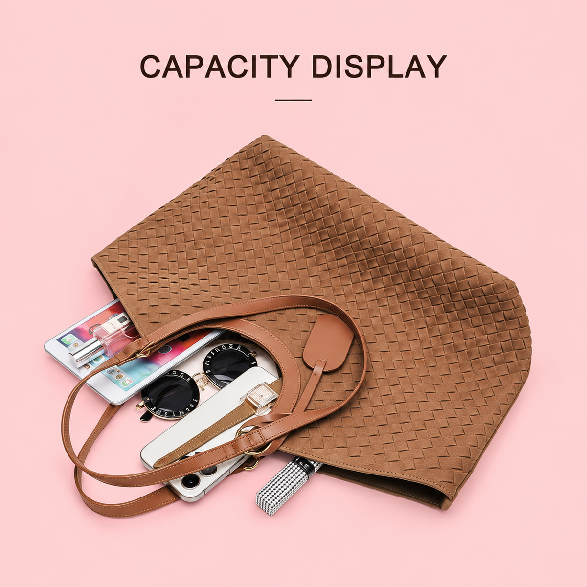 Woven Suede Tote Bag with Pouch