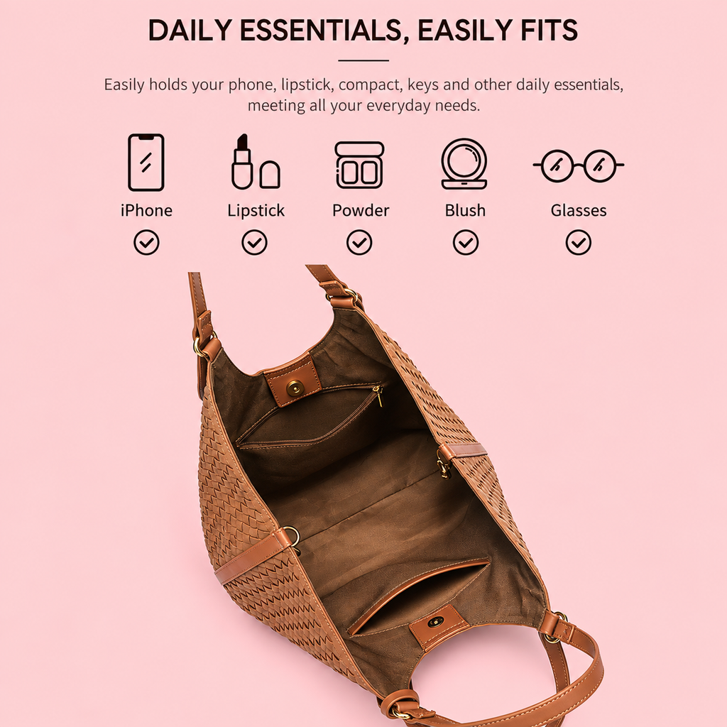 Woven Suede Tote Bag with Pouch