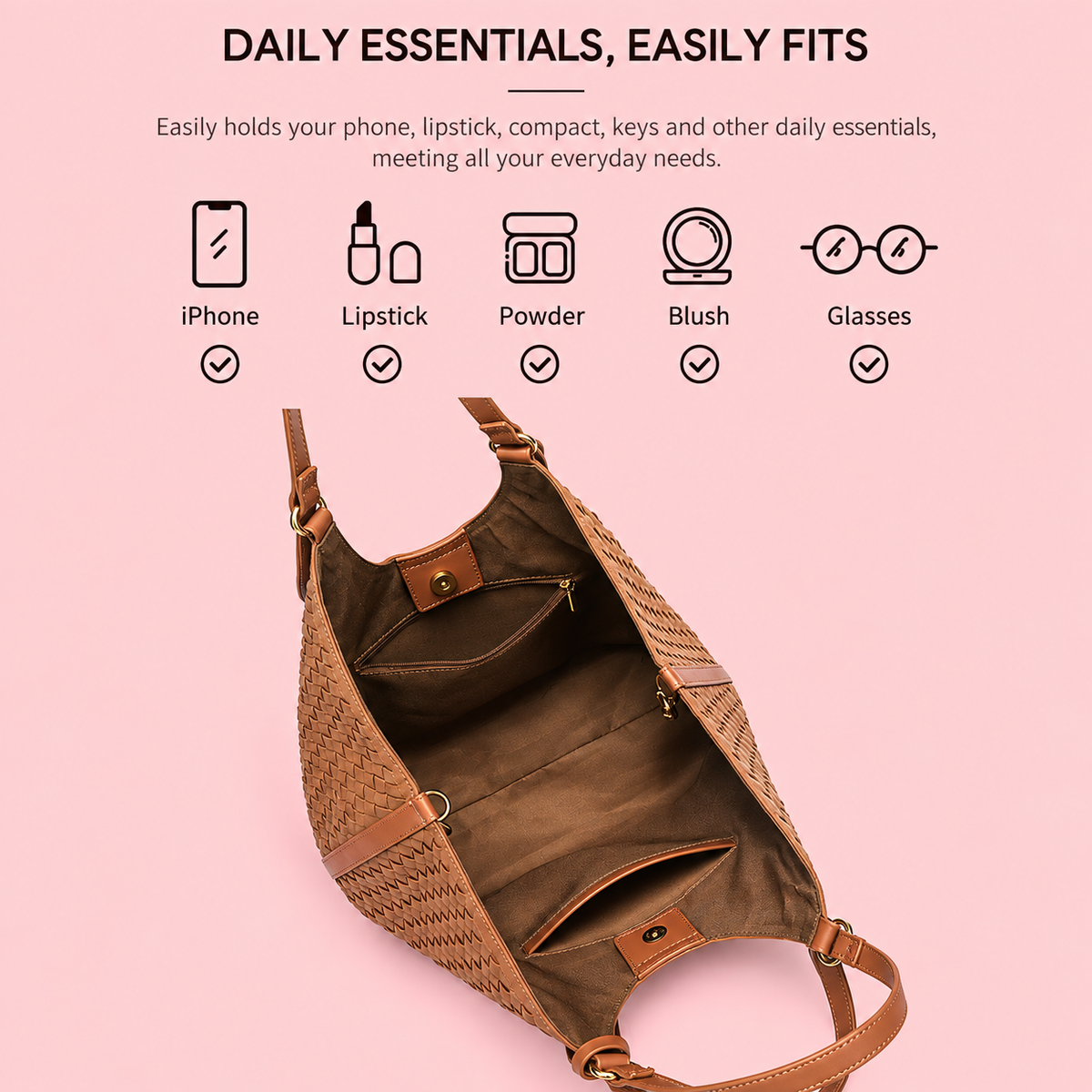 Woven Suede Tote Bag with Pouch