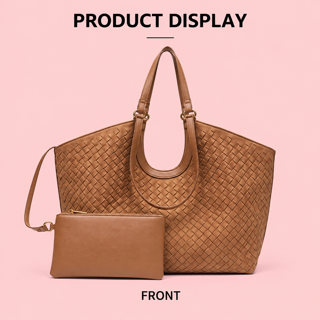Woven Suede Tote Bag with Pouch