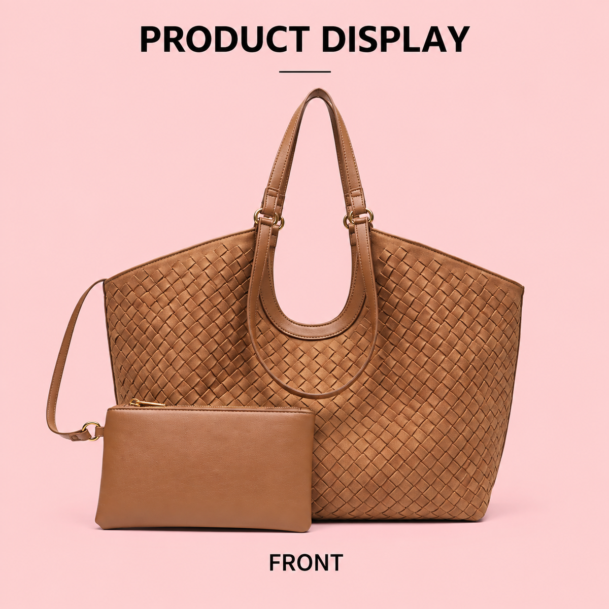 Woven Suede Tote Bag with Pouch