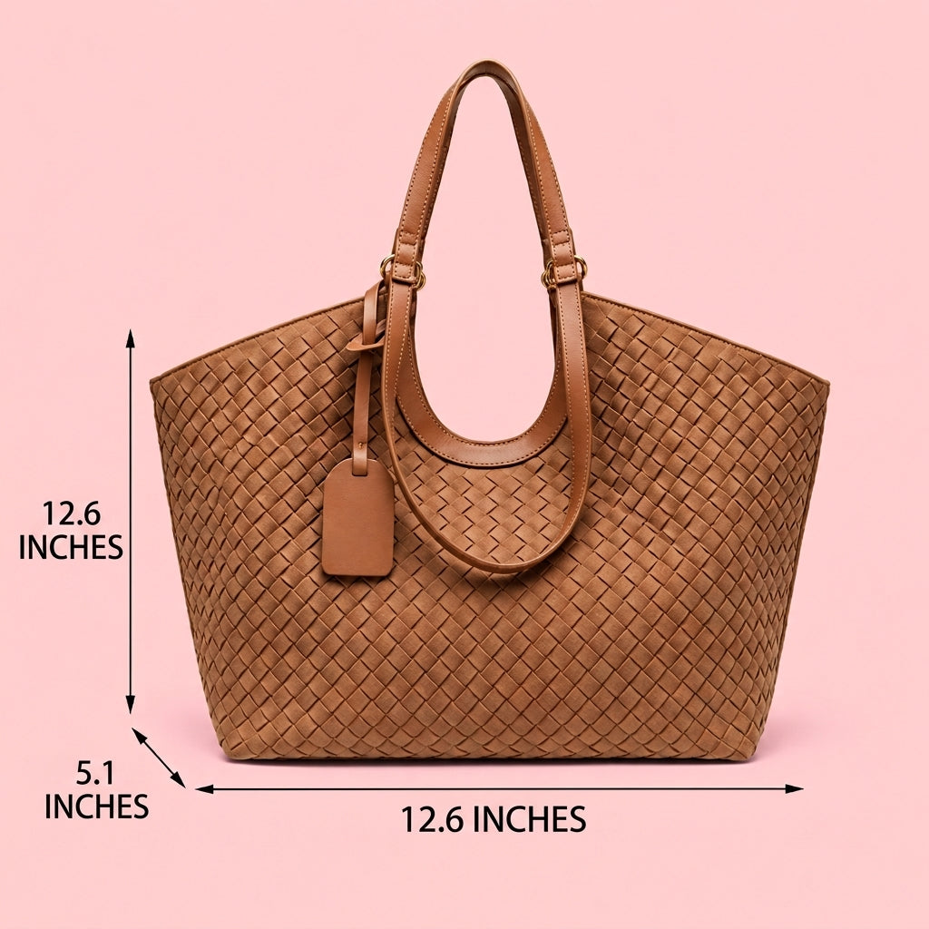 Woven Suede Tote Bag with Pouch