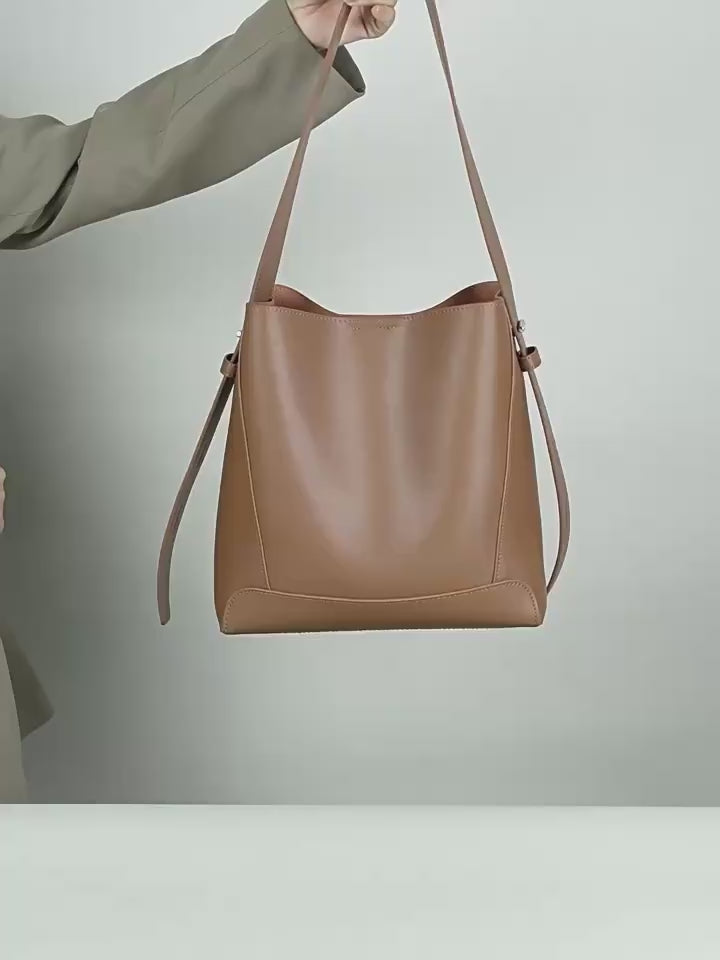 Leather Bucket Bag with Adjustable Strap