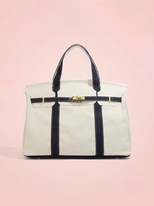 Canvas Weekender Boat Tote in Nautical Navy and Off-White