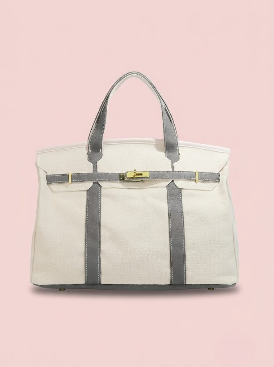 Canvas Weekender Boat Tote in Slate Grey and Off-White