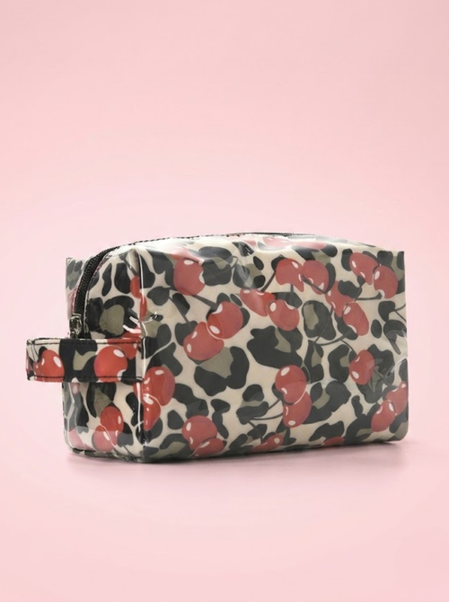 Cherry & Coquette Jelly Makeup Pouch in Cherry Leopard print
