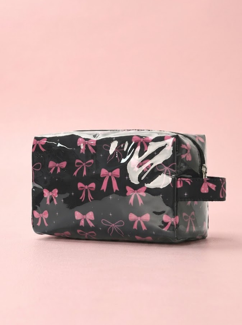 Cherry & Coquette Jelly Makeup Pouch in Coquette Bow print
