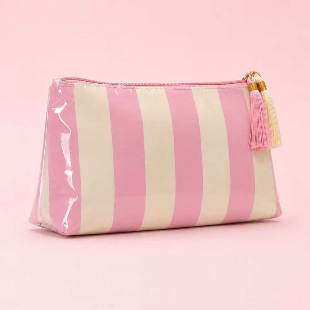 Glossy Jelly Stripe Makeup Pouch in Bubblegum Cream