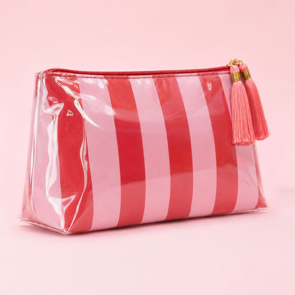 Glossy Jelly Stripe Makeup Pouch in Cherry Pop