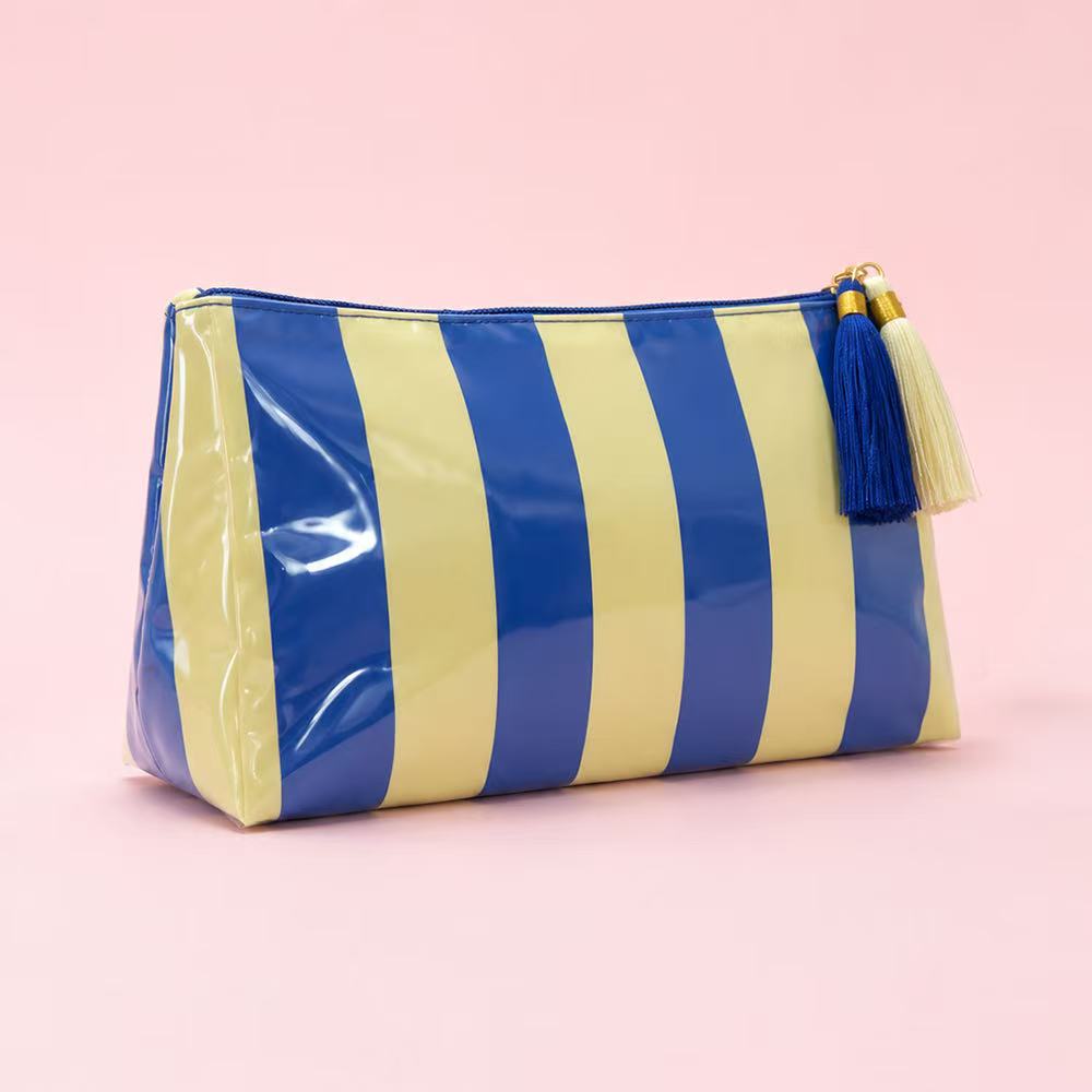 Glossy Jelly Stripe Makeup Pouch in Coastal Navy