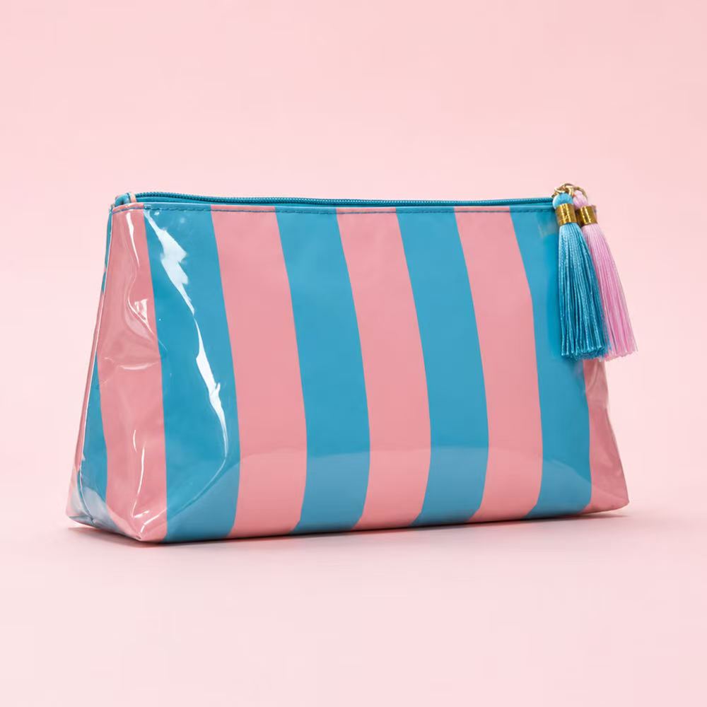 Glossy Jelly Stripe Makeup Pouch in Cotton Candy