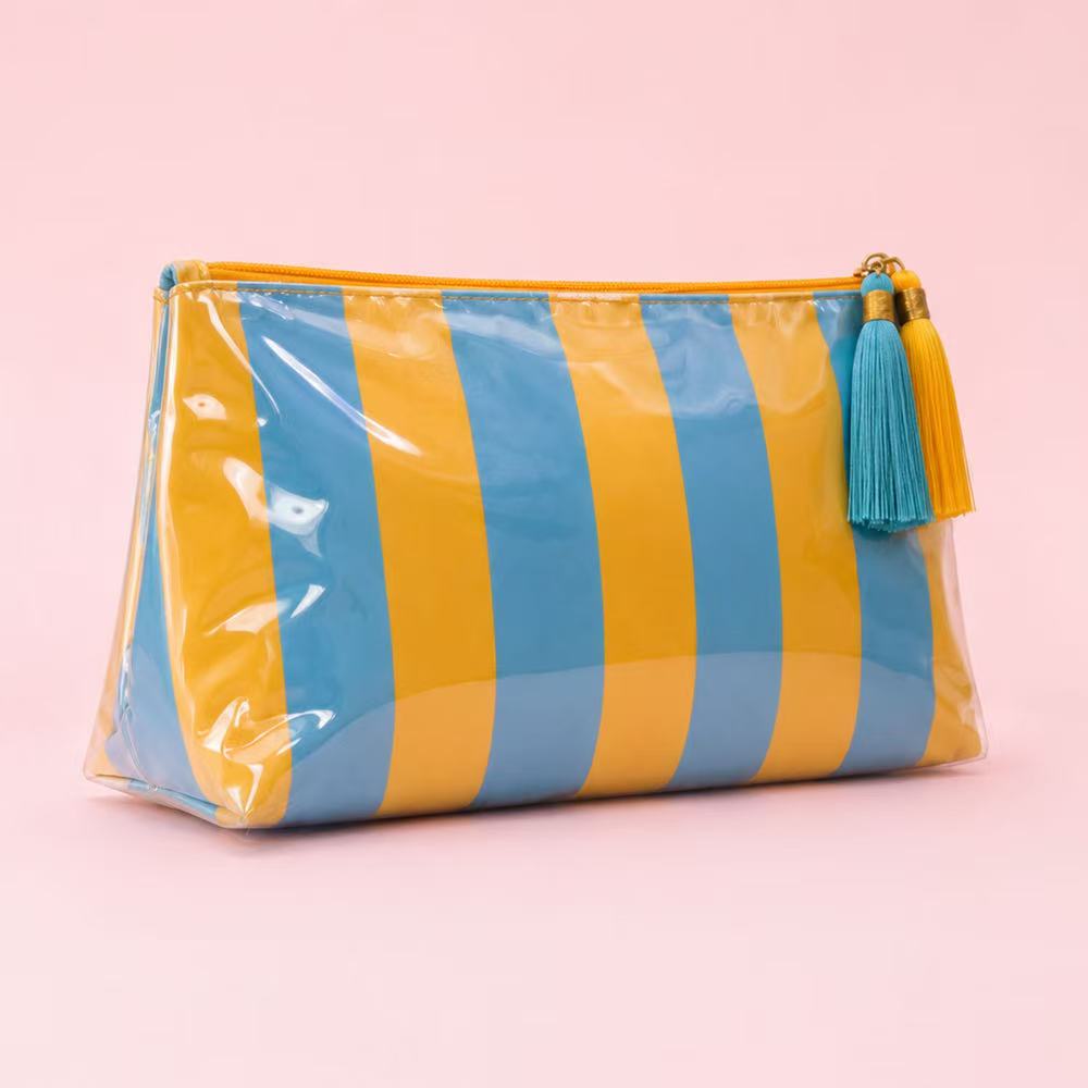 Glossy Jelly Stripe Makeup Pouch in Lemon Drop