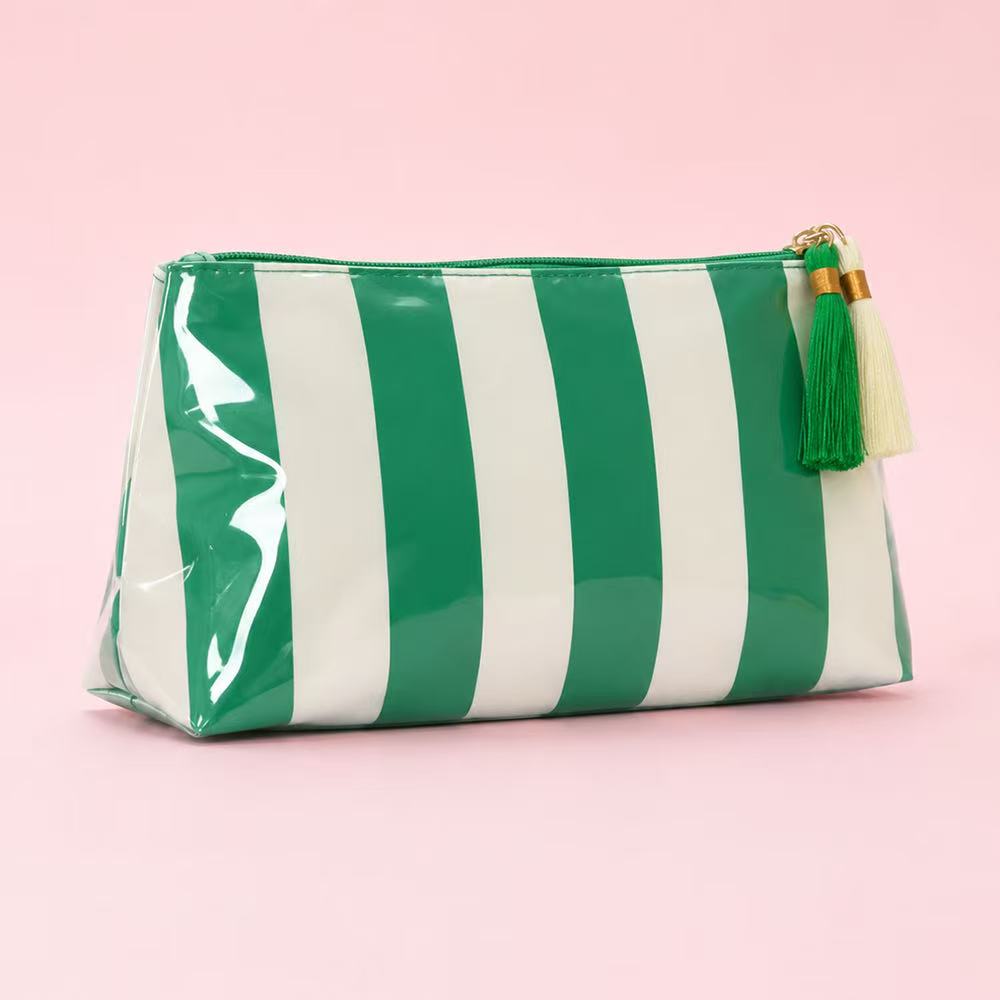 Glossy Jelly Stripe Makeup Pouch in Mint Cream