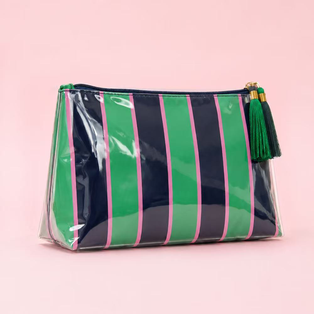 Glossy Jelly Stripe Makeup Pouch in Retro Neon