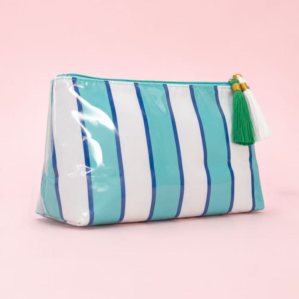 Glossy Jelly Stripe Makeup Pouch in Riviera Stripe