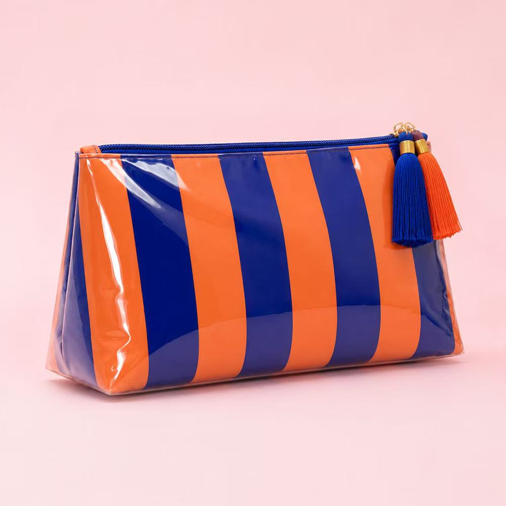 Glossy Jelly Stripe Makeup Pouch in Sunset Indigo
