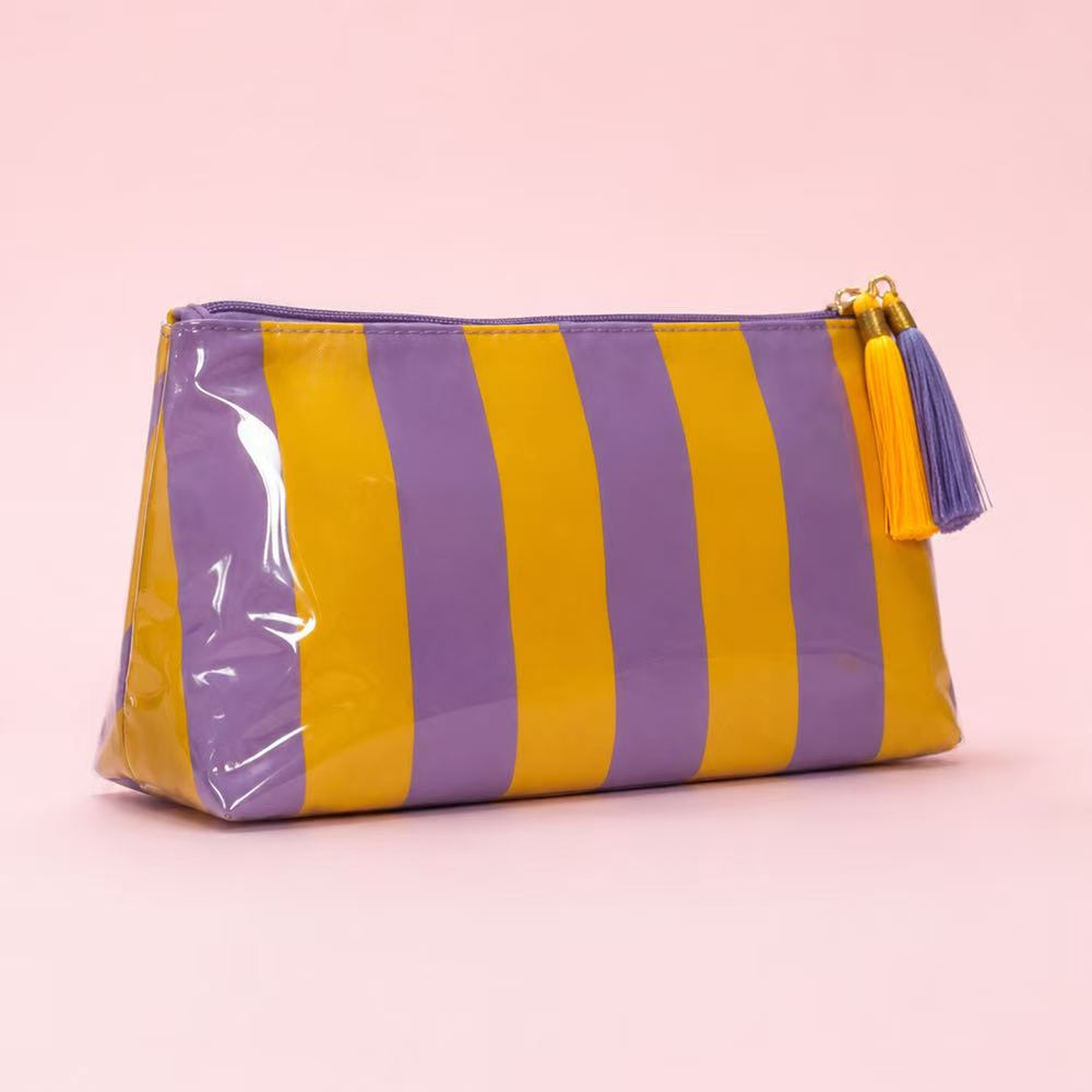 Glossy Jelly Stripe Makeup Pouch in Wildflower Lavender