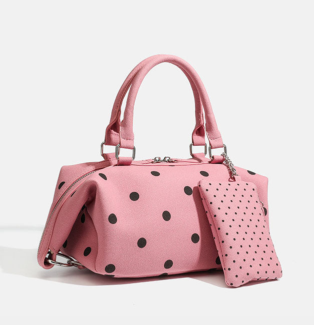Pink Polka Dot Satchel Boston Bag with matching pouch