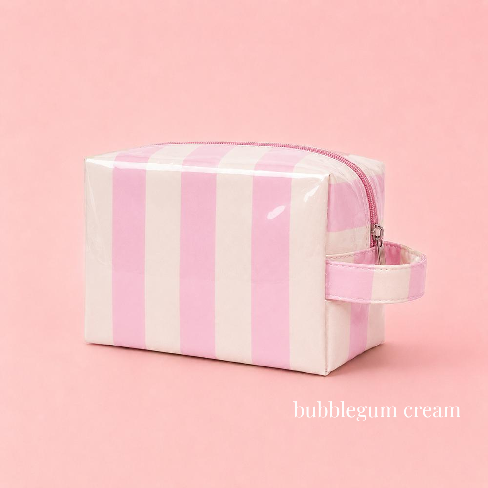 Retro Jelly Stripe Makeup Pouch in Bubblegum Cream