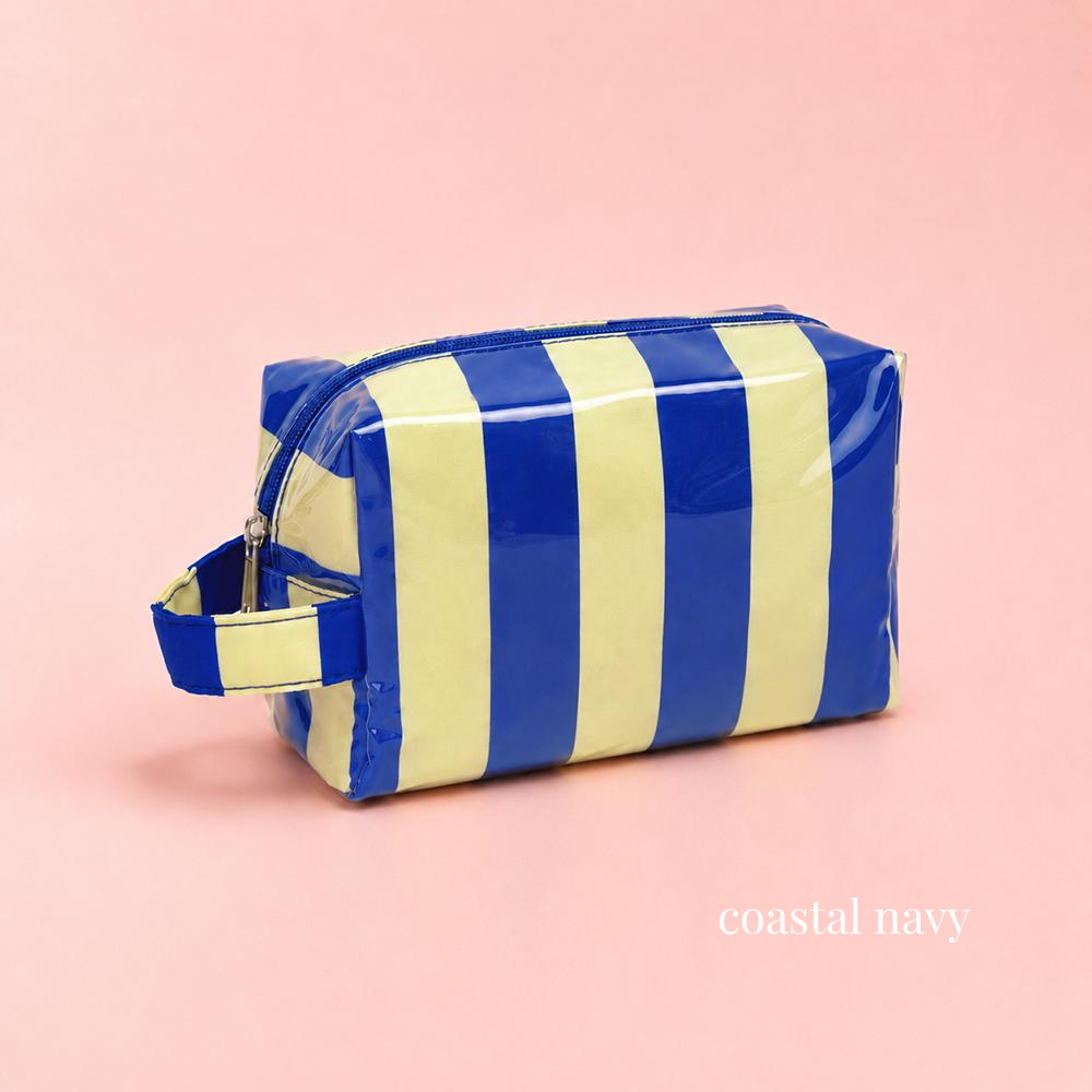 Retro Jelly Stripe Makeup Pouch in Coastal Navy