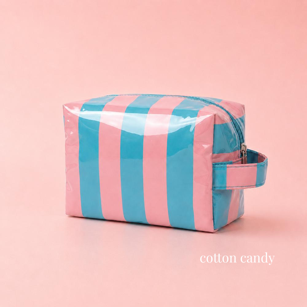 Retro Jelly Stripe Makeup Pouch in Cotton Candy