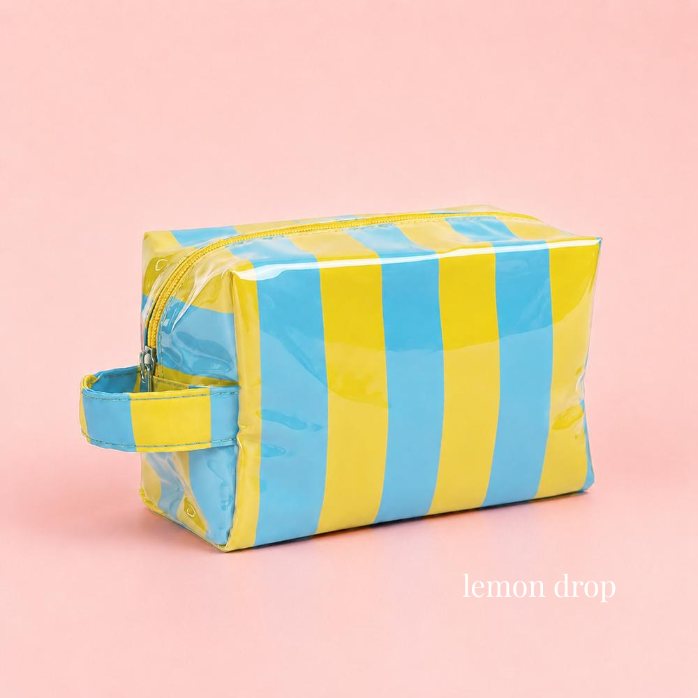 Retro Jelly Stripe Makeup Pouch in Lemon Drop