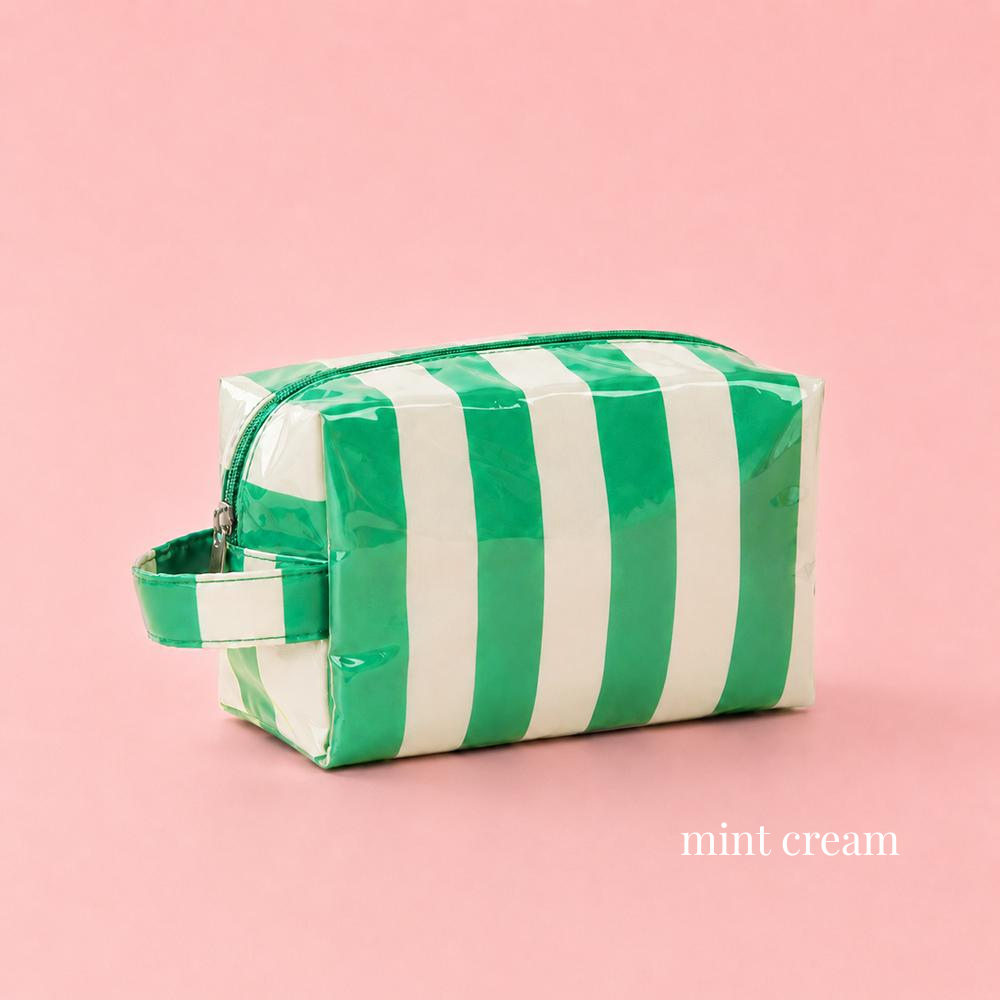 Retro Jelly Stripe Makeup Pouch in Mint Cream