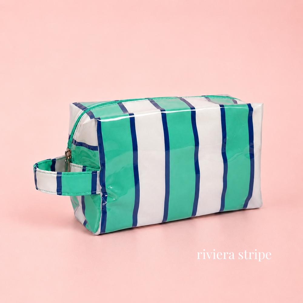 Retro Jelly Stripe Makeup Pouch in Riviera Stripe