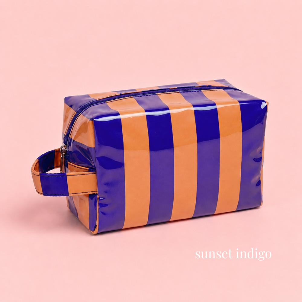 Retro Jelly Stripe Makeup Pouch in Sunset Indigo