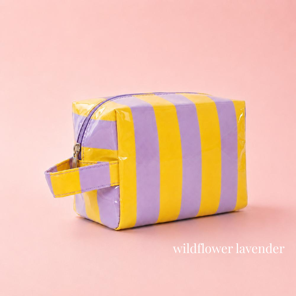 Retro Jelly Stripe Makeup Pouch in Wildflower Lavender